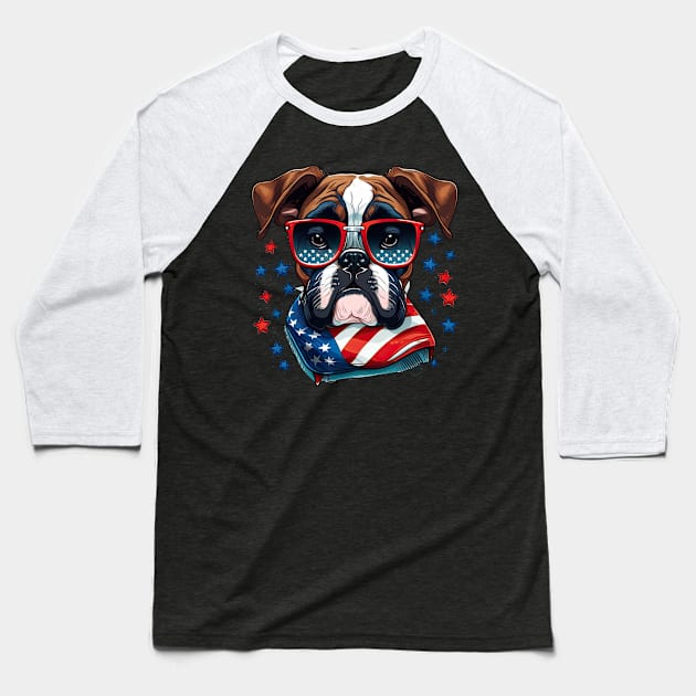 Boxer 4th of July Baseball T-Shirt by JayD World